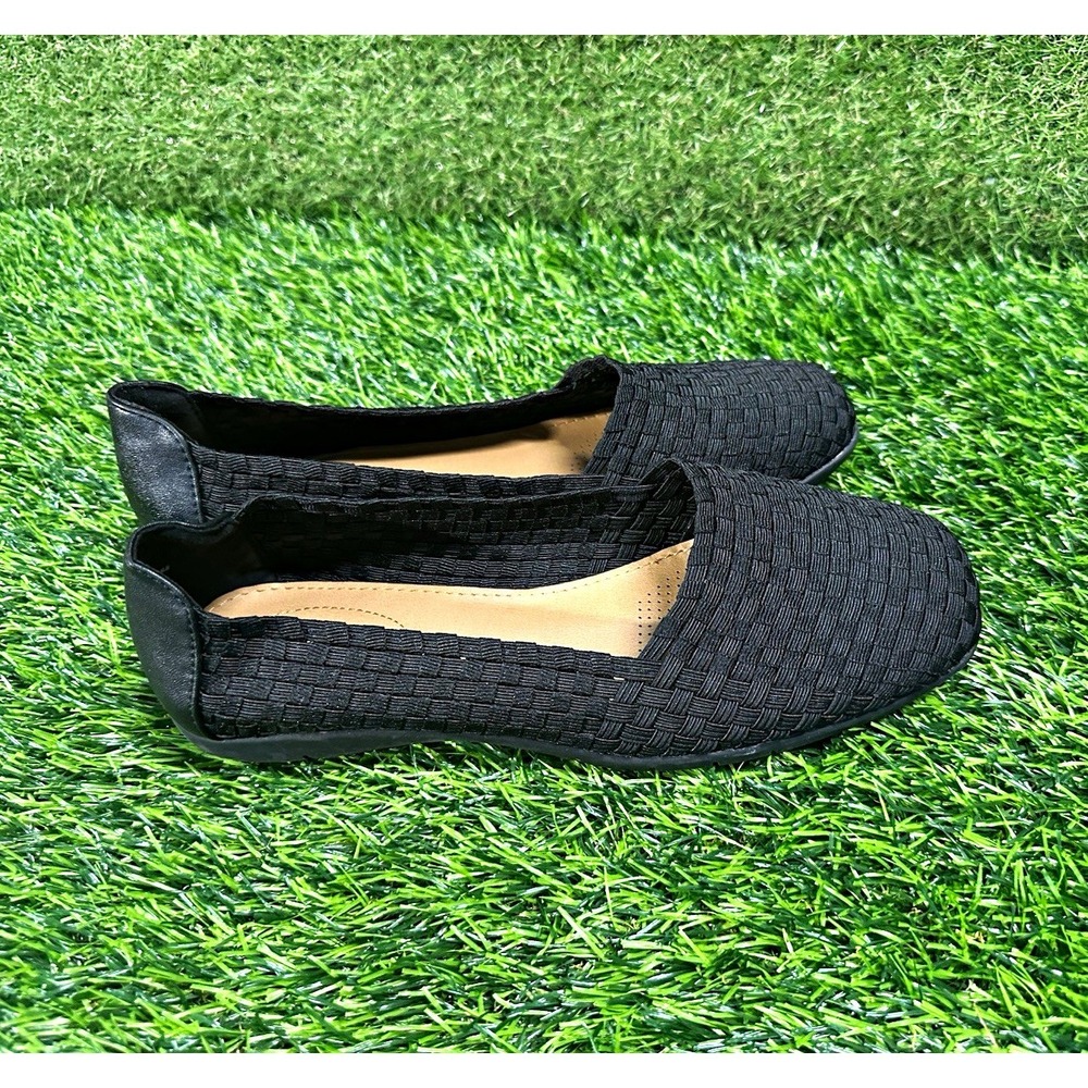 Comfortview Women's Black Woven Fabric Slip-On Round Toe Flats Shoes US 9